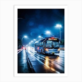 Bus Gasoline Urban Move Background Black Modern Europa Car Twilight Light Lamp Life Obs (9) Art Print