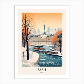Vintage Winter Travel Poster Paris France 5 Art Print