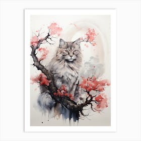 Lion, Japanese Brush Painting, Ukiyo E, Minimal 4 Art Print