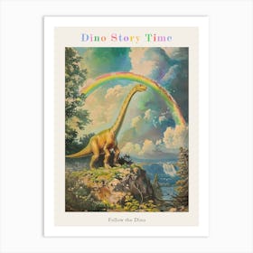 Brachiosaurus In A Picturesque Rainbow Landscape 2 Poster Art Print