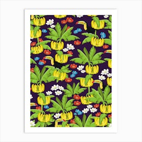 Bananas And Flowers Pattertn Art Print