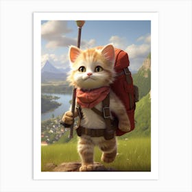 Kitten Hiking With A Backpack Art Print