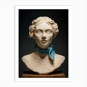 Bust Of A Woman With Blue Scarf Art Print