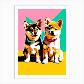Shiba Inu Pups, This Contemporary art brings POP Art and Flat Vector Art Together, Colorful Art, Animal Art, Home Decor, Kids Room Decor, Puppy Bank - 100th Art Print