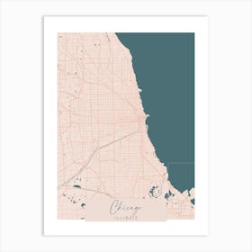 Chicago Illinois Pink and Blue Cute Script Street Map Art Print