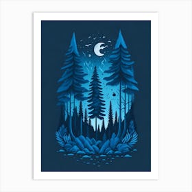 A Fantasy Forest At Night In Blue Theme 34 Art Print