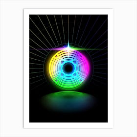 Neon Geometric Glyph in Candy Blue and Pink with Rainbow Sparkle on Black n.0122 Art Print