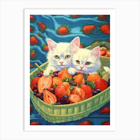 White Cats Picnic Illustration Kitsch 2 Art Print