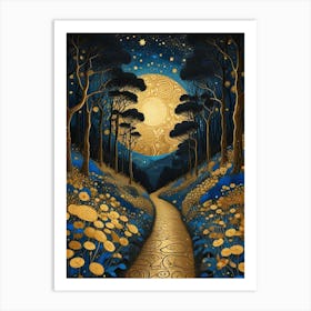 Starry Night Forest By Klimt Style (12) Art Print