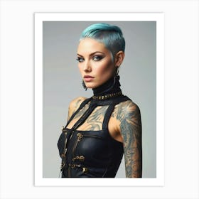 Tattooed Woman With Blue Hair Art Print