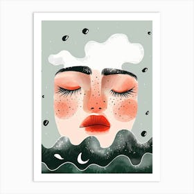 Illustration Of A Woman In The Sea Art Print