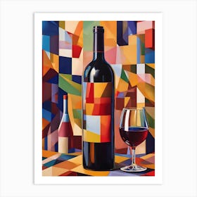 Wine Bottle And Glass Art Print