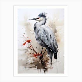 Crane, Japanese Brush Painting, Ukiyo E, Minimal 4 Art Print