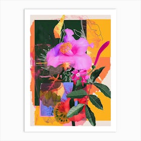 Portulaca 4 Neon Flower Collage Art Print