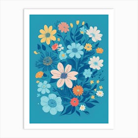 Beautiful Flowers Illustration Vertical Composition In Blue Tone 22 Art Print