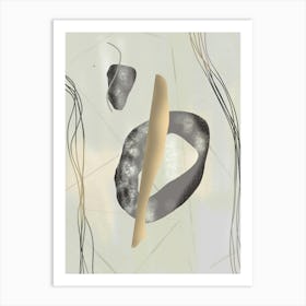 Abstract Lines and Shapes Grey and Gold Art Print