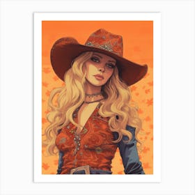 Portrait Cowgirl Illustration 2 Art Print