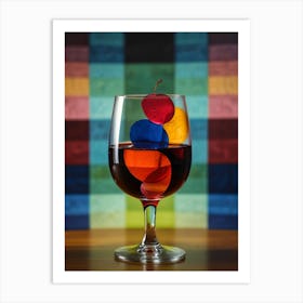 Glass Of Wine With Colorful Fruit Art Print