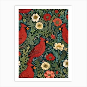 William Morris Cardinals And Flowers Art Print