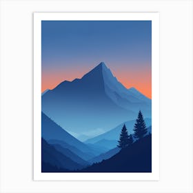 Misty Mountains Vertical Composition In Blue Tone 18 Art Print