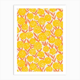 Blooming Abstract Allium Flowers Yellow Orange White Art Print