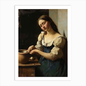 Girl Preparing Eggs Art Print