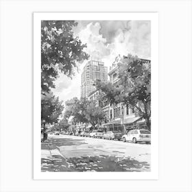 Rainey Street Historic District Austin Texas Black And White Watercolour 4 Art Print