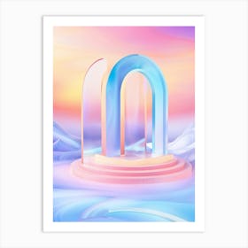 Geometric Portal Swirled With Dreamy Abstract Pastel Sky Prismatic Refractions Within Sleek Shar (4) Art Print