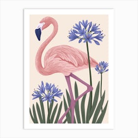 Chilean Flamingo Agapanthus Minimalist Illustration 2 Art Print