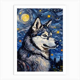 Siberian Husky Starry Night Dog Portrait Art Print