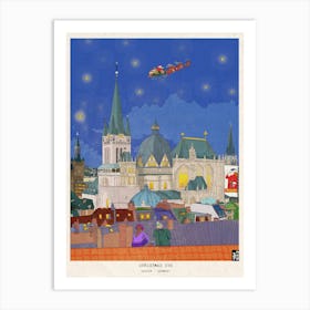 Aachen Germany Christmas Night Whimsical Detailed Illustration Art Print