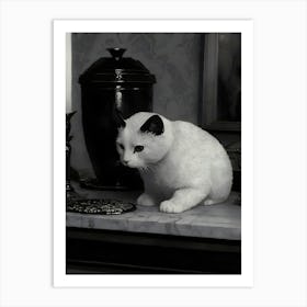 Dark Gothic Cat On A Table Art Print