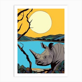 Simple Rhino Illustration Sunrise 4 Art Print