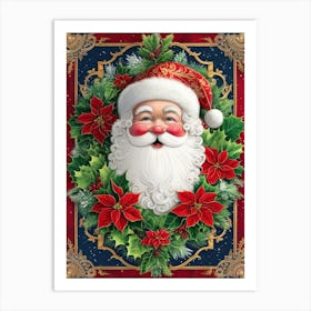 Santa Claus Wreath Style William Morris Art Print