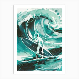 Surfer On A Wave Watercolor Painting Art Print