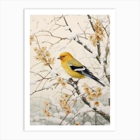 Winter Bird Painting American Goldfinch 2 Art Print