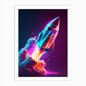Rocket Launching Holographic Illustration Art Print