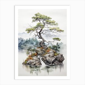 Amanohashidate In Kyoto, Japanese Brush Painting, Ukiyo E, Minimal 5 Art Print