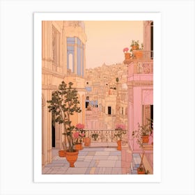 Athens Greece 1 Vintage Pink Travel Illustration Art Print