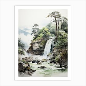 Nachi Falls In Wakayama Nikko In Tochigi, Japanese Brush Painting, Ukiyo E, Minimal 3 Art Print
