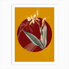 Vintage Botanical Bandana of the Everglades on Circle Red on Yellow n.0161 Art Print