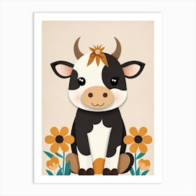 Floral Cute Baby Cow Nursery (10) Art Print