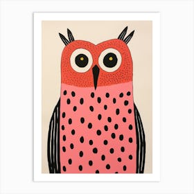 Pink Polka Dot Owl 3 Art Print