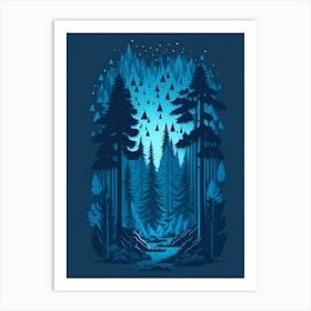 A Fantasy Forest At Night In Blue Theme 67 Art Print