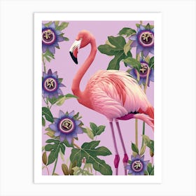 Jamess Flamingo And Passionflowers Minimalist Illustration 4 Art Print