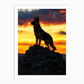 Sunset German Shepherd Dog. Generated AI. Art Print Art Print