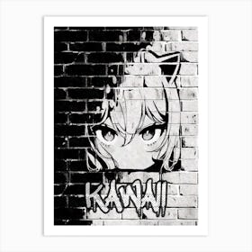 Kawaii Aesthetic Monochrome Nekomimi Anime Cat Girl Urban Graffiti Style 2 Art Print