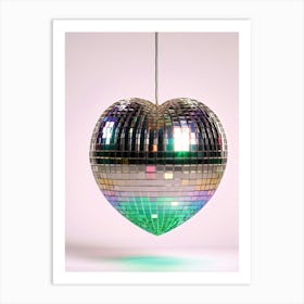 Heart Shaped 3d Disco Ball With A Golden Sheen Suspended Amid A Swirl Of Pink Orange Purple Gree 1 Art Print