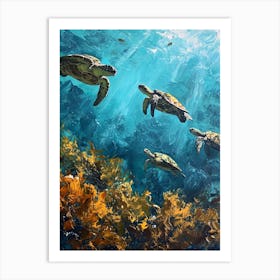 Sea Turtles Underwater Painting Style 3 Art Print