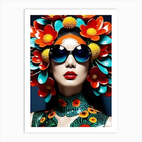 Chinese Woman With Colorful Flowers Art Print